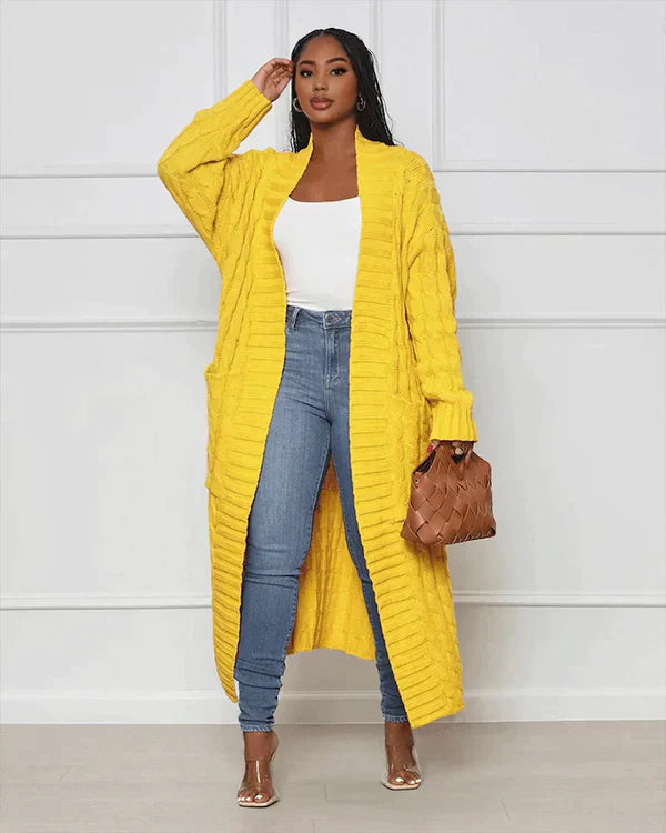 Drune | Strick-Cardigan mit Zopfmuster & Taschen - Kuscheliger Oversize Mantel für Herbst, Winter & Freizeit