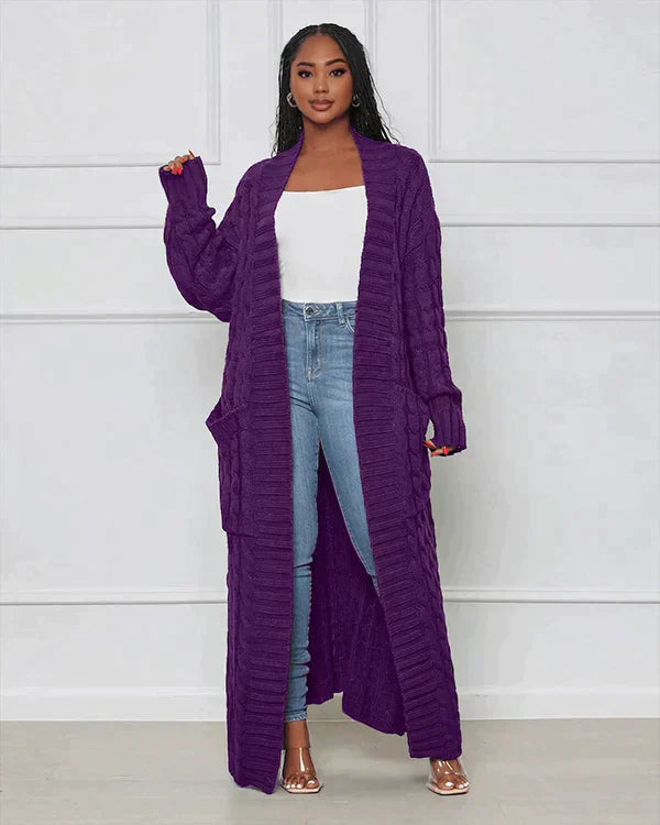 Drune | Strick-Cardigan mit Zopfmuster & Taschen - Kuscheliger Oversize Mantel für Herbst, Winter & Freizeit
