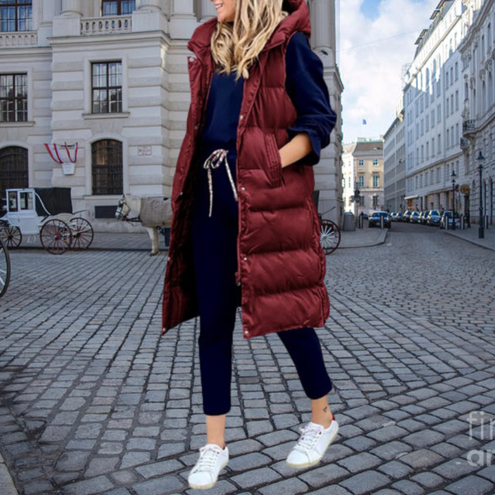 Drune | Langer gepolstertes Gilet mit Kapuze und Taschen