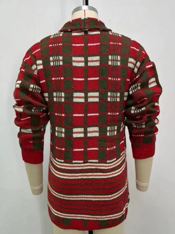 Drune | Karierter Strick Herren Strickjacke Pullover