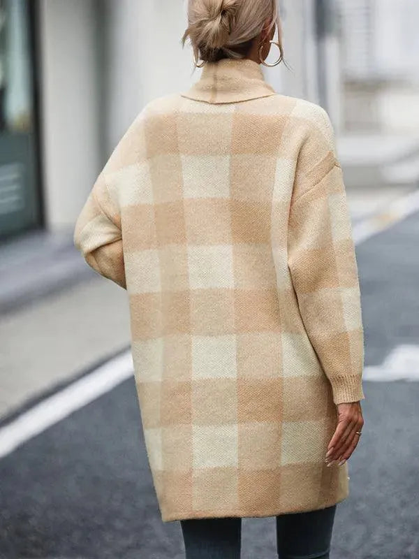 Drune | Karierter Farbblock Strickjacke Pullover