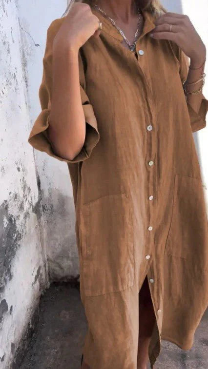 Drune | Elegantes Hemdkleid aus Leinen mit Knopfleiste