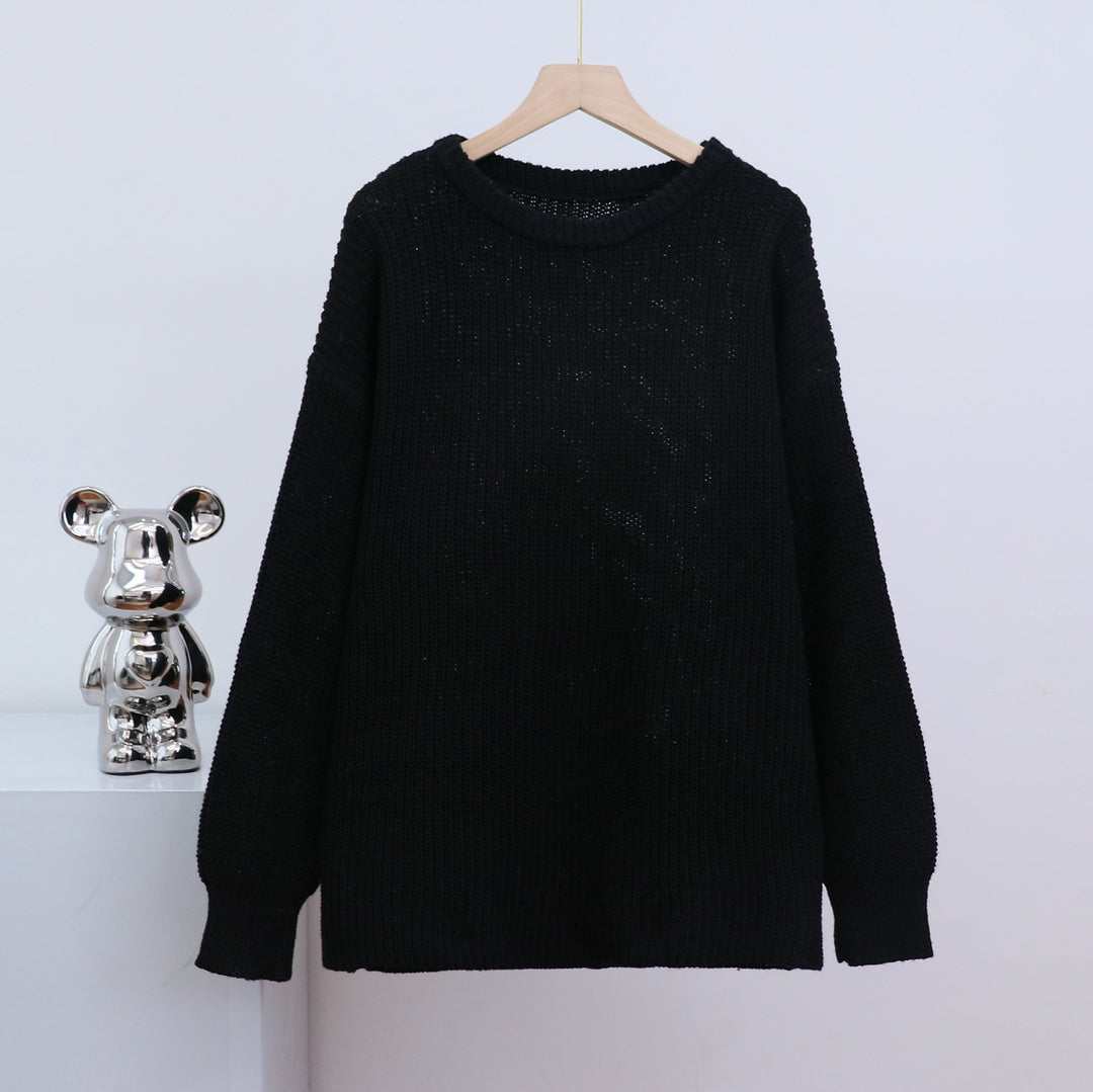 Drune – Modischer Strickpullover in Uni mit Rundhalsausschnitt