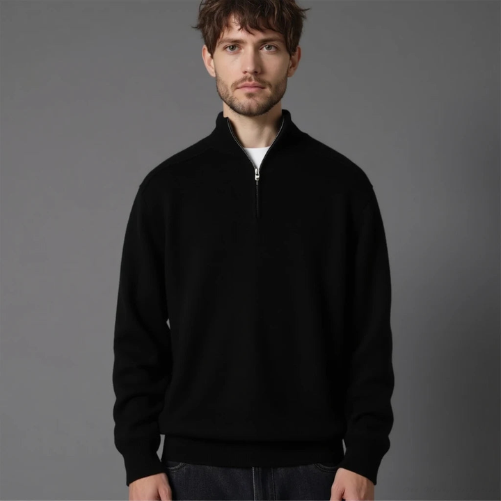 Drune | Wollpullover Mit Halblangem Reißverschluss Für Herren Warm Elegant