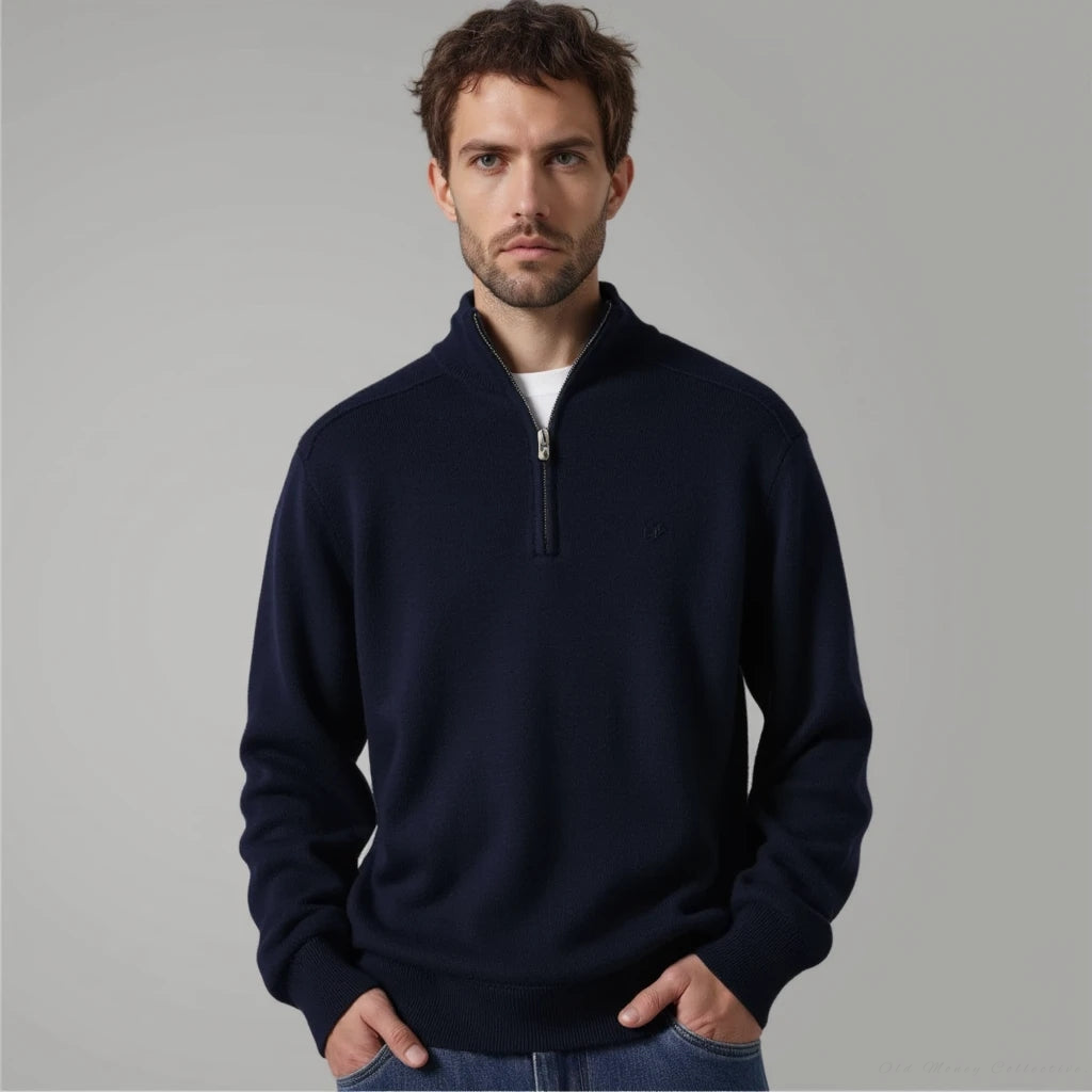 Drune | Wollpullover Mit Halblangem Reißverschluss Für Herren Warm Elegant