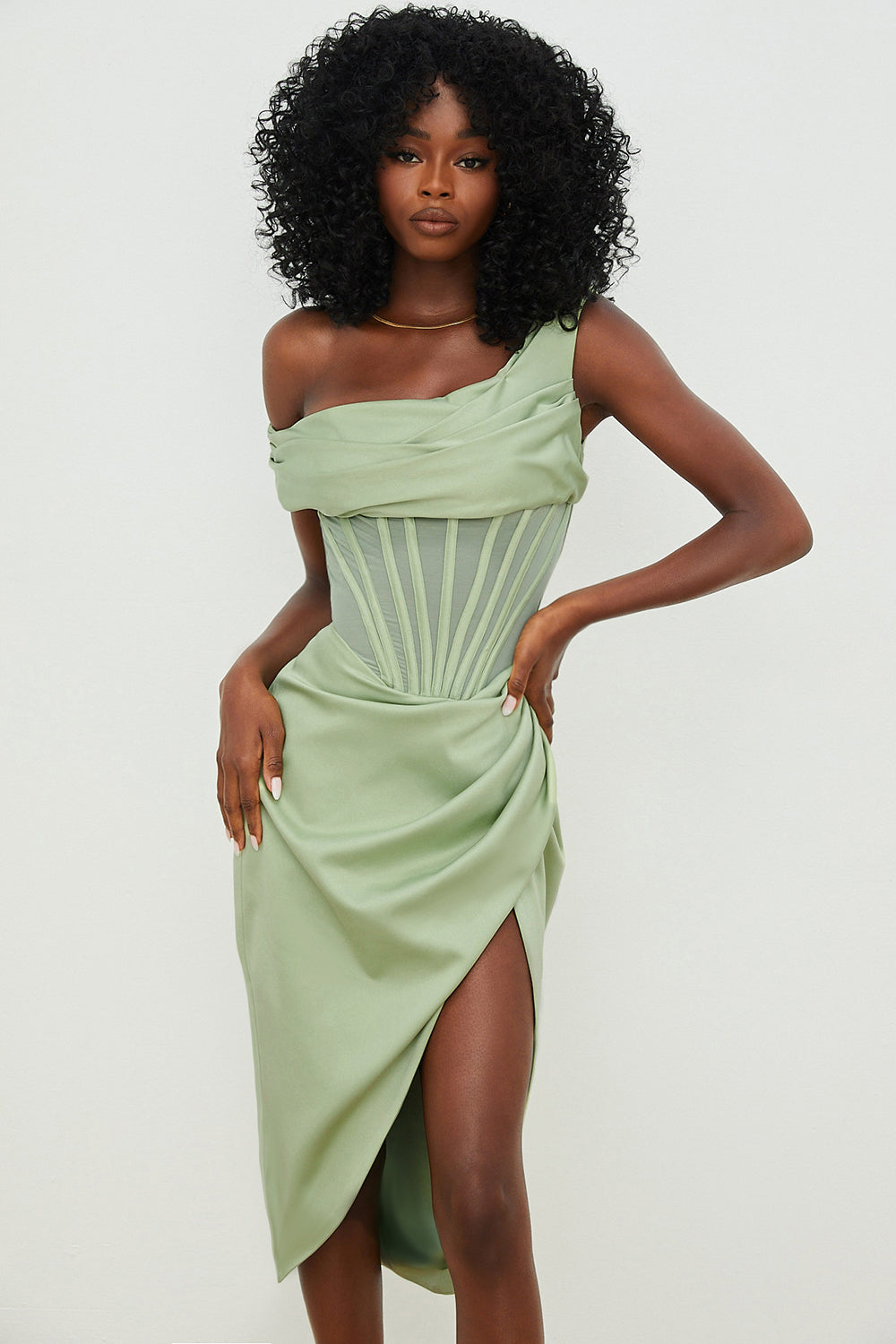 Drune | Asymmetrisch drapiertes Midi-Korsettkleid