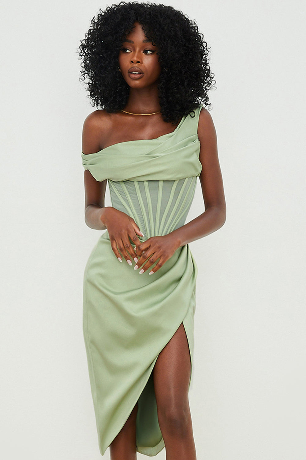 Drune | Asymmetrisch drapiertes Midi-Korsettkleid