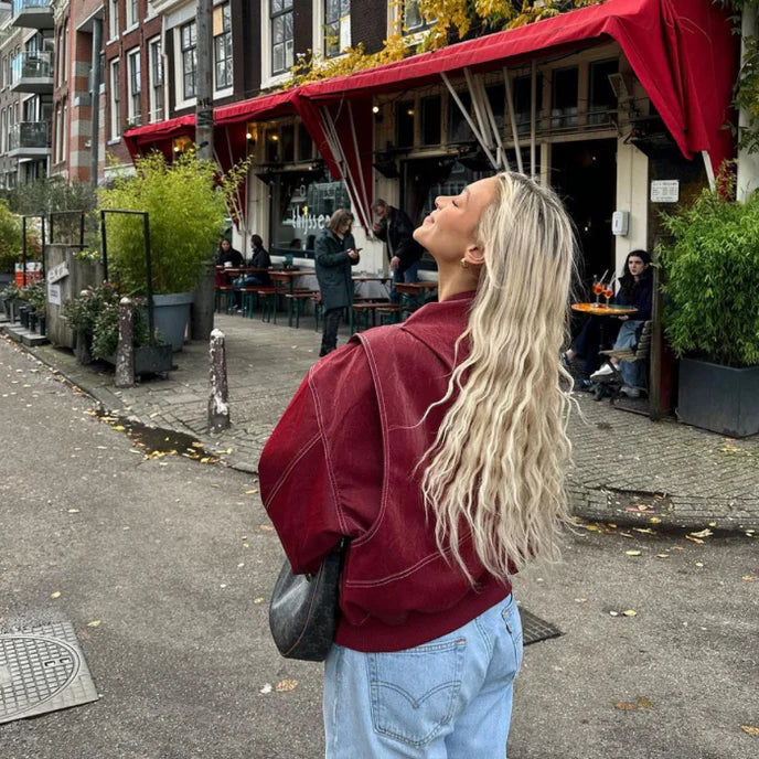 Drune | Damen Oversized Lederjacke Rot