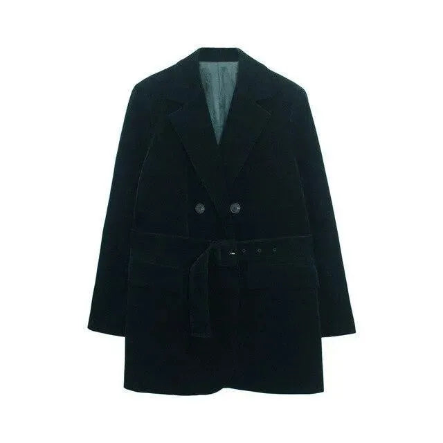 Drune | Glänzender Samt Gürtel Oversized Blazer Damen - Freizeit - Unifarben