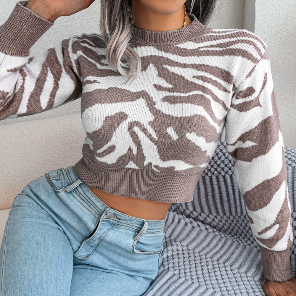 Drune | Gekürzter Strickpullover mit Tierdruck Weich und Trendy Perfekt Für Den Alltag