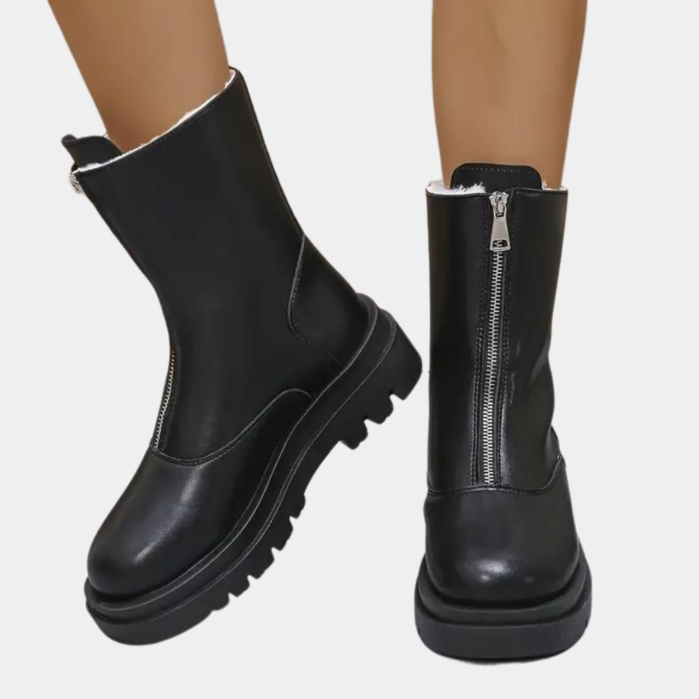 Drune | Knöchelstiefel - Lederlook - Chunky-Sohle - Seitenreißverschluss - Bequem und stylisch