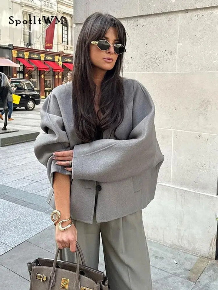 Drune | Chic Kurze Wolljacke Wollmischung Elegant und Lässig