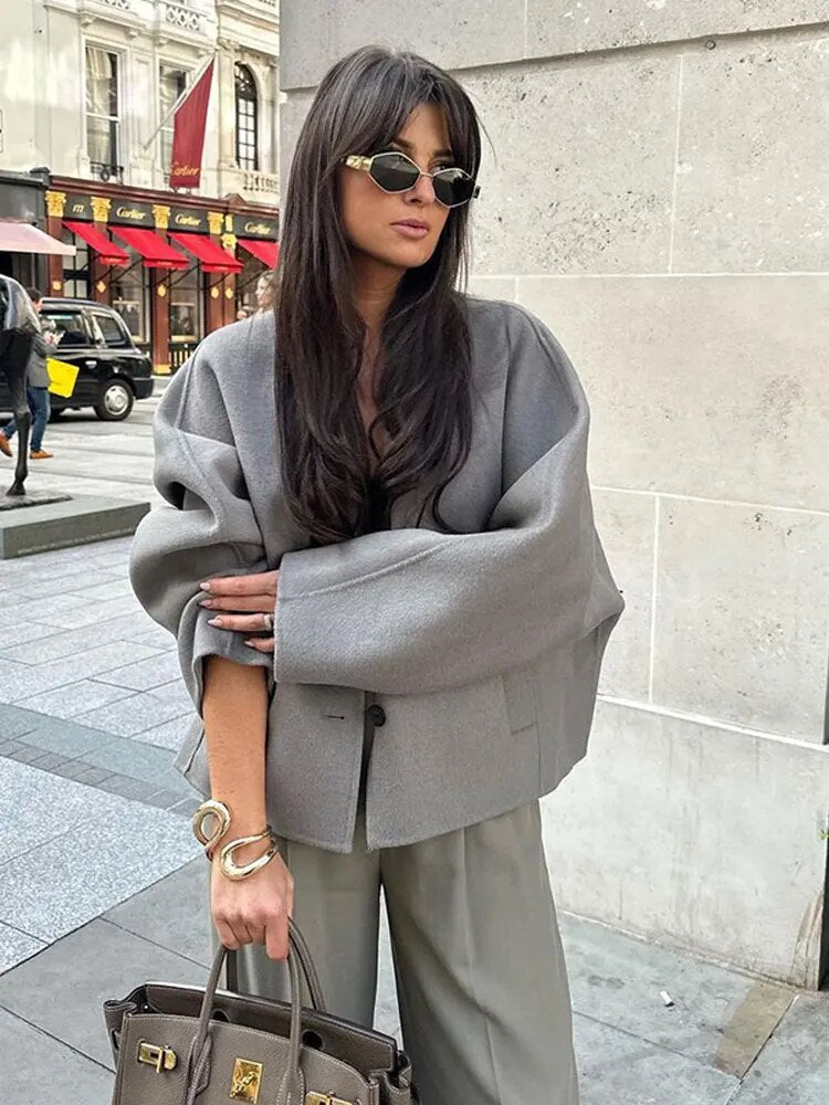 Drune | Chic Kurze Wolljacke Wollmischung Elegant und Lässig