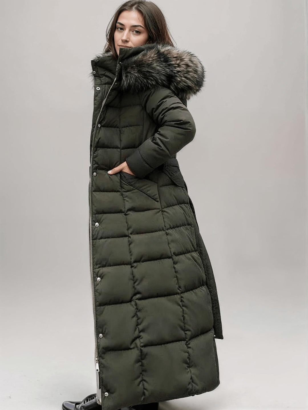 Drune | Gürteltaschen-Pufferjacke - Mit Kunstfellbesatz Kapuze - Ultra-warme Isolierung - Winter Chic