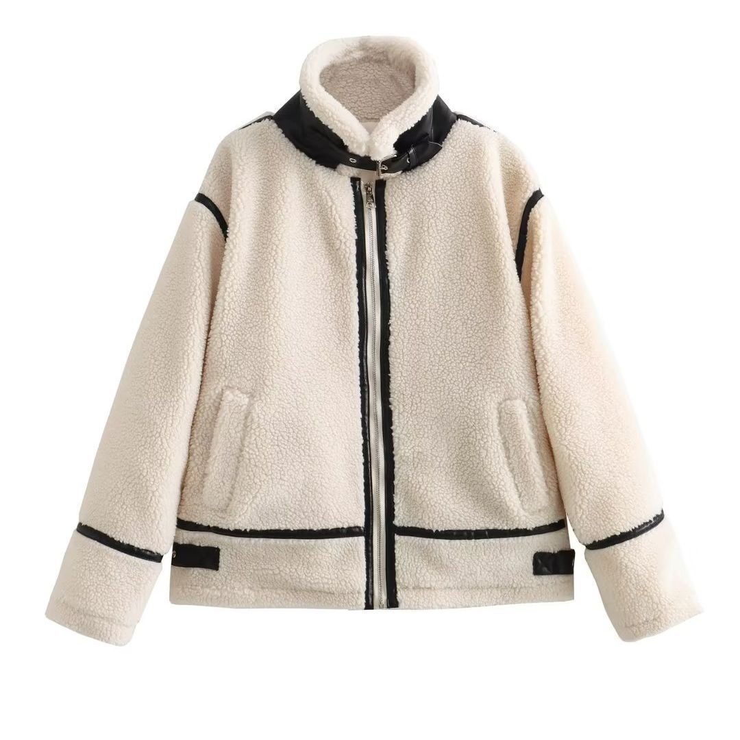 Drune | Trim Sherpa-Jacke - vom Flieger inspirierter Stil - Winterwärme - Off-White
