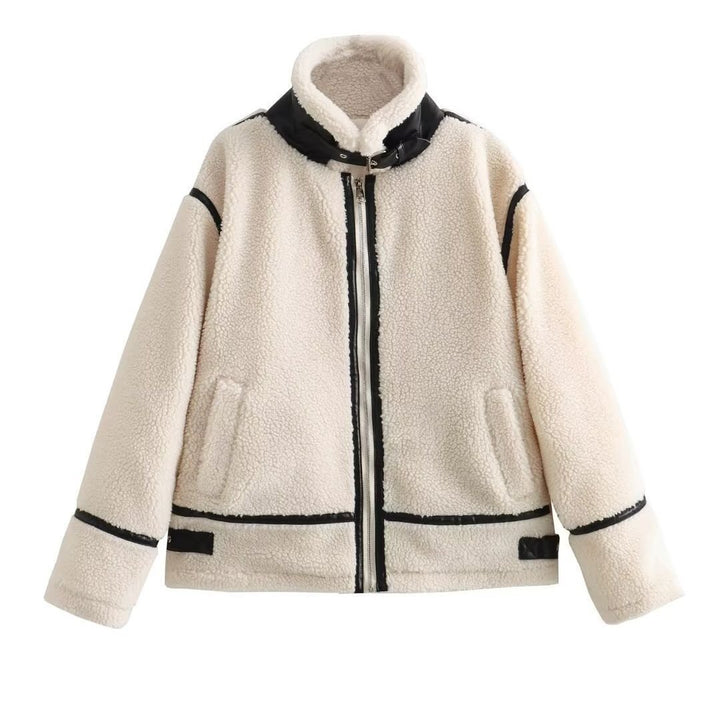 Drune | Trim Sherpa-Jacke - vom Flieger inspirierter Stil - Winterwärme - Off-White