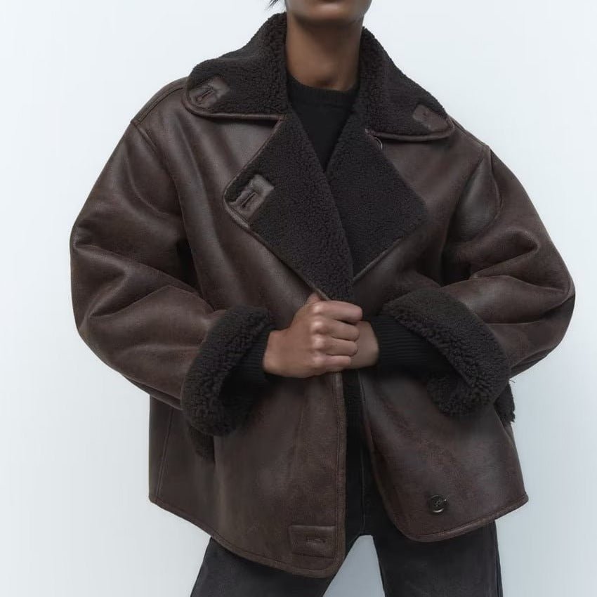 Drune | Faux Shearling Jacke - Warm & Stilvoll - Lederlook - Winter-Essential