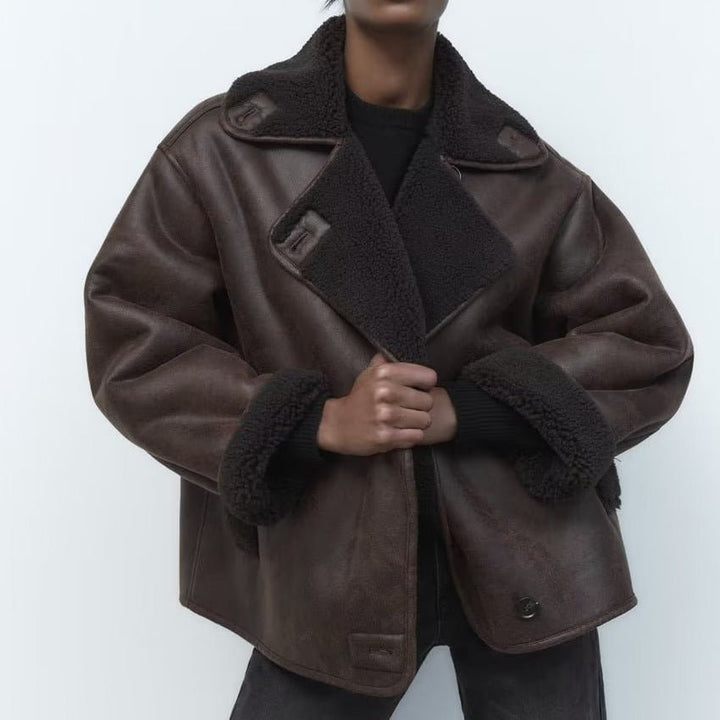 Drune | Faux Shearling Jacke - Warm & Stilvoll - Lederlook - Winter-Essential