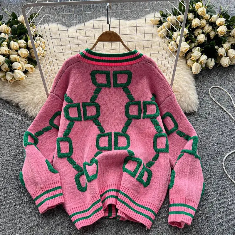 Drune | Oversized Cardigan Grafisches Muster Trendy Design