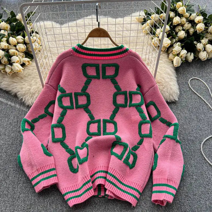 Drune | Oversized Cardigan Grafisches Muster Trendy Design