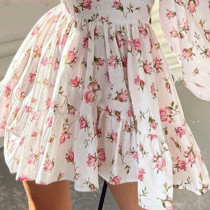 Drune | Kurz Blumen Kleid mit V-Ausschnitt
