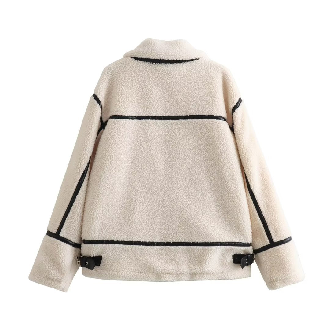 Drune | Trim Sherpa-Jacke - vom Flieger inspirierter Stil - Winterwärme - Off-White