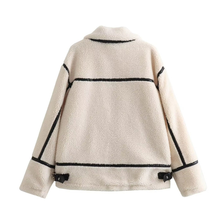 Drune | Trim Sherpa-Jacke - vom Flieger inspirierter Stil - Winterwärme - Off-White