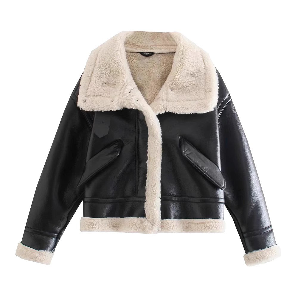 Drune | Leder Fliegerjacke - Schurwolle-Futter Wärme - Schwarz & Weiß Kontrast - Winterstil