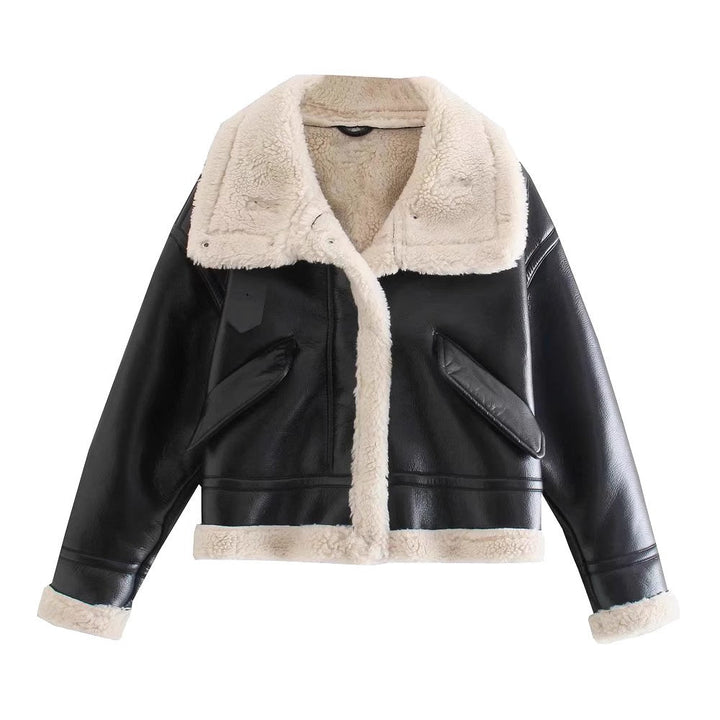 Drune | Leder Fliegerjacke - Schurwolle-Futter Wärme - Schwarz & Weiß Kontrast - Winterstil