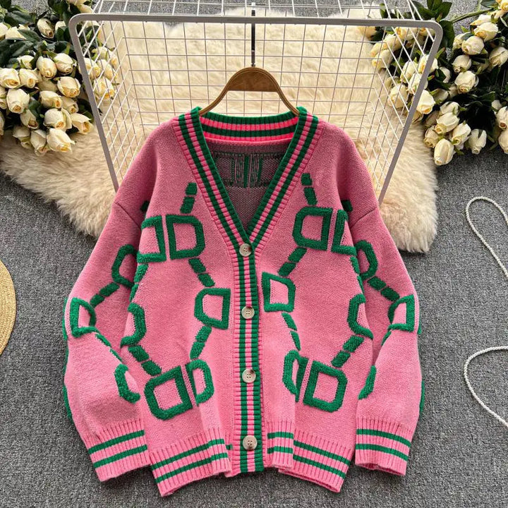 Drune | Oversized Cardigan Grafisches Muster Trendy Design