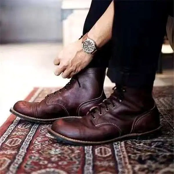 Drune | Weinlese Lederstiefel Mit Schnürung