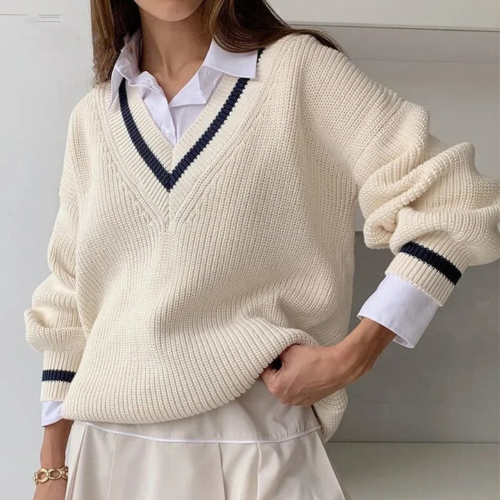 Drune | Damen Strickpullover mit V-Ausschnitt – Feiner Look