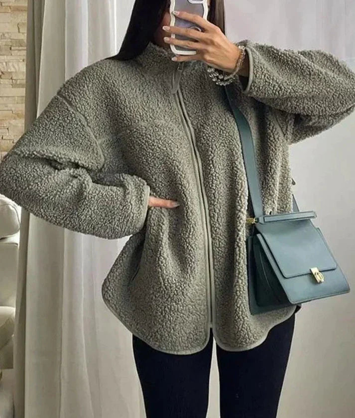 Drune | Teddy-Jacke mit Reißverschluss In Warmem Grün für Frauen
