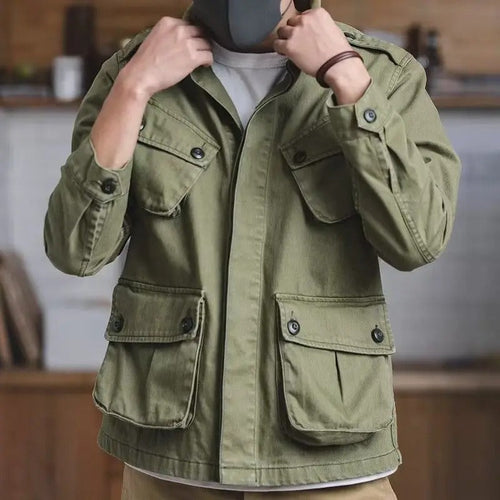 Drune | Lässige Multifunktions Grüne Militärjacke Für Männer