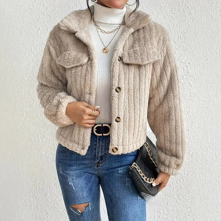 Drune | Eleganter Teddy Mantel Kurz mit Taschen Warmer mantel