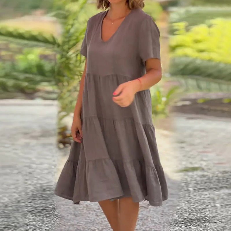 Drune | Elegantes Leinenkleid Mit V-ausschnitt Für Damen