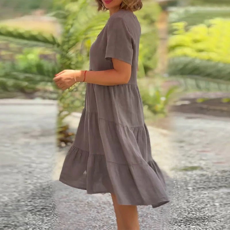 Drune | Elegantes Leinenkleid Mit V-ausschnitt Für Damen