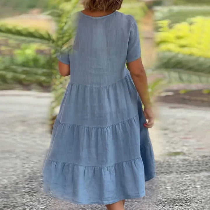 Drune | Elegantes Leinenkleid Mit V-ausschnitt Für Damen