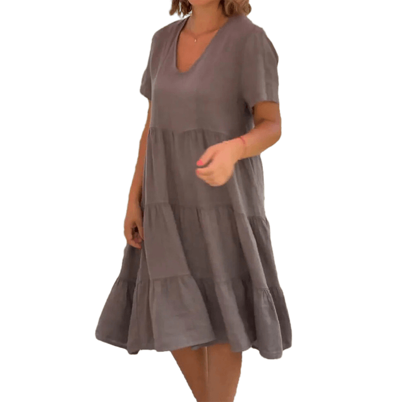 Drune | Elegantes Leinenkleid Mit V-ausschnitt Für Damen