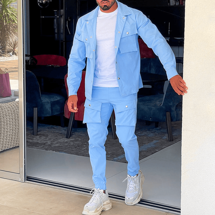 Drune | Zweiteilig Herren Cargo Anzug Herren Cargo Hose & Hemd Trendy
