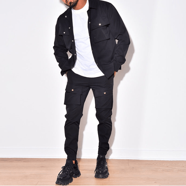 Drune | Zweiteilig Herren Cargo Anzug Herren Cargo Hose & Hemd Trendy