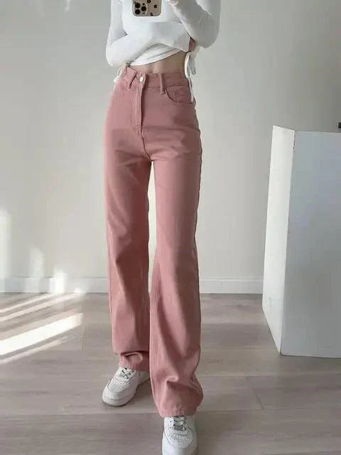 Drune | Waist-Pinke Gerade Jeans für Frauen