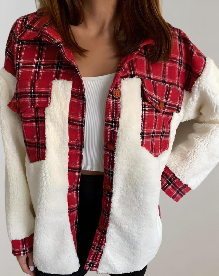 Drune | Damenkaro-Jacke mit Brusttaschen und Knopf