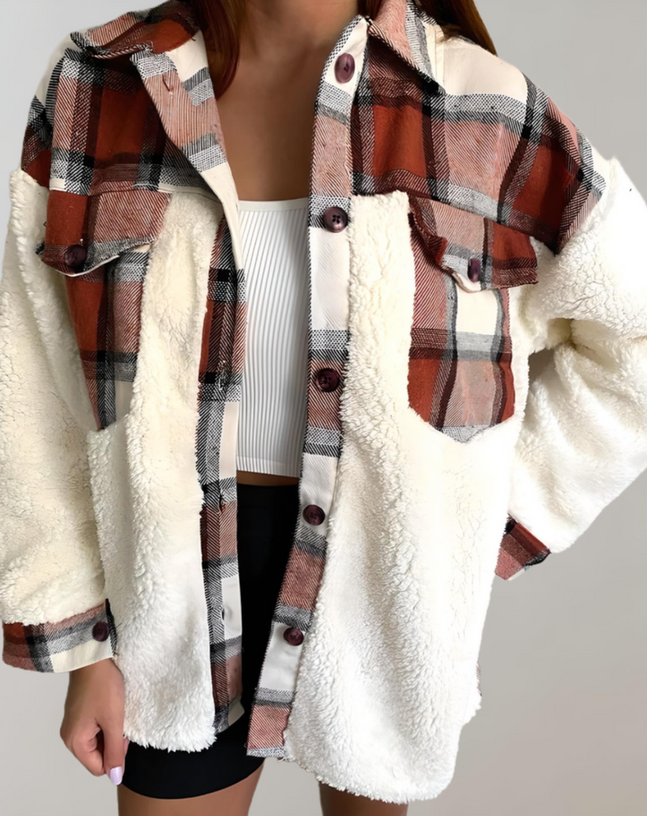 Drune | Damenkaro-Jacke mit Brusttaschen und Knopf