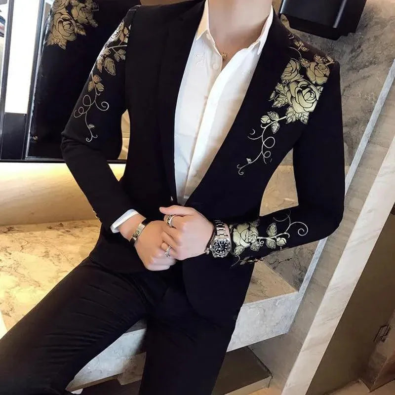 Drune | Herren Blazer - Florales Goldmuster Freizeitblazer