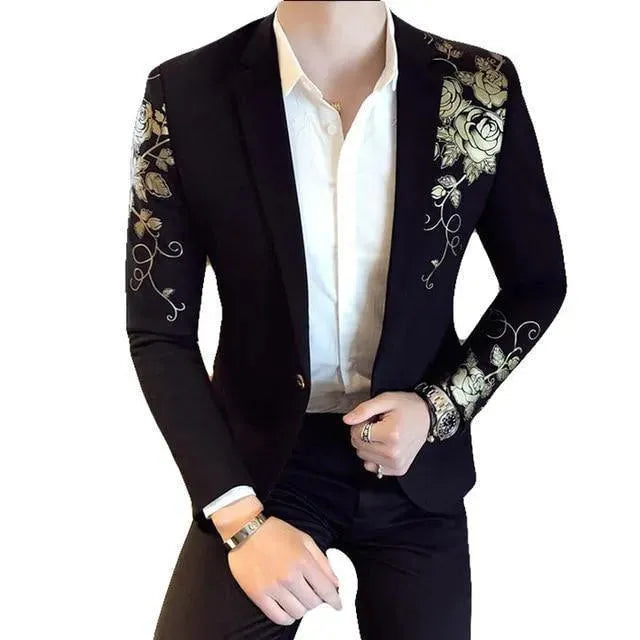 Drune | Herren Blazer - Florales Goldmuster Freizeitblazer