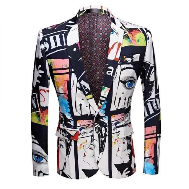Drune | Herren Blazer - Multicolor Gesichtdruck Blazer