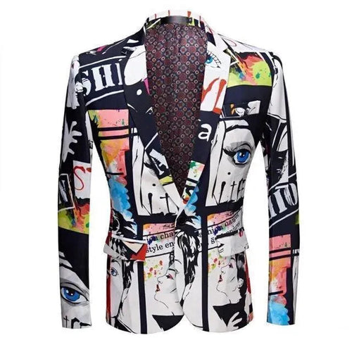 Drune | Herren Blazer - Multicolor Gesichtdruck Blazer