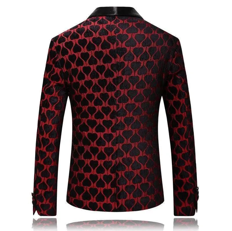 Drune | Herren Blazer - Roter Reverskragen Smoking Blazer