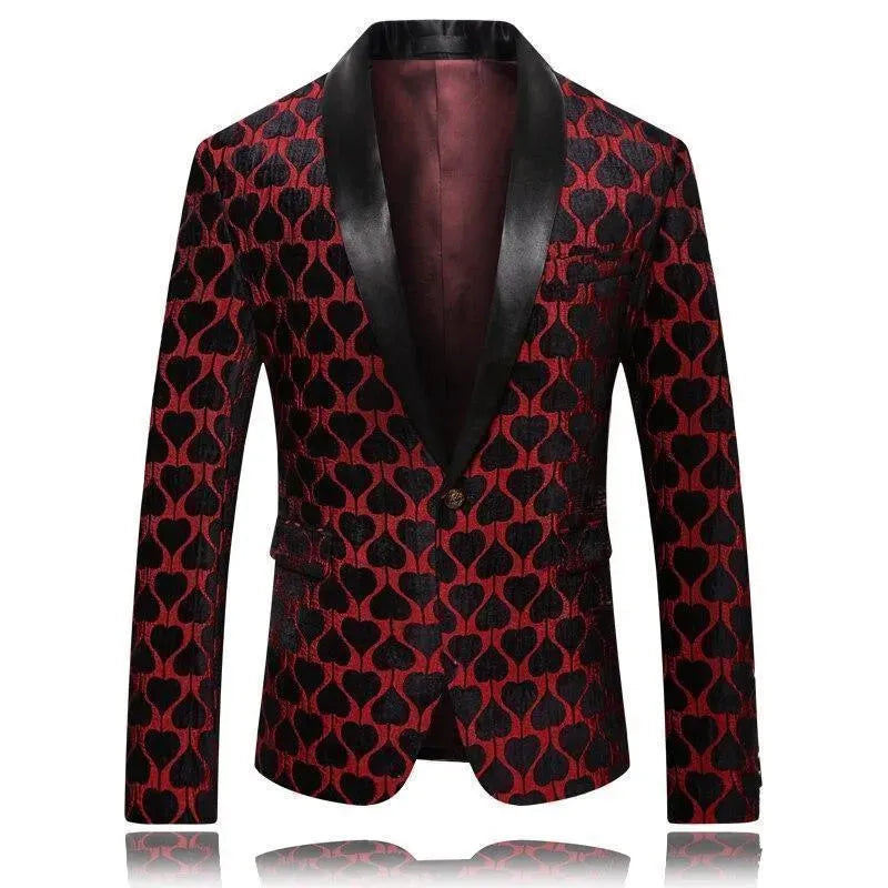 Drune | Herren Blazer - Roter Reverskragen Smoking Blazer